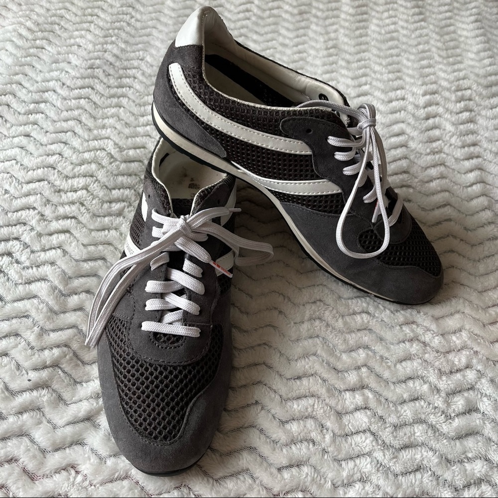 Boss Orange Mens Grey White Suede Mesh Tennis Lace Up Sneakers Shoes Sz 41